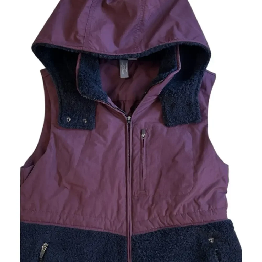 Sweaty Betty Sherpa Fleece Vest Plum Black Hooded Urban Athleisure Size 8